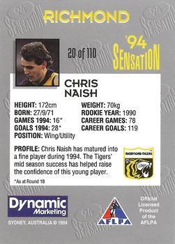 1994 Dynamic AFL Sensation #20 Chris Naish Back